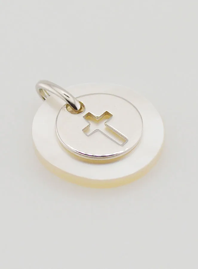Anhänger Münze Silber und Perlmutt – Kreuz (pic 3)