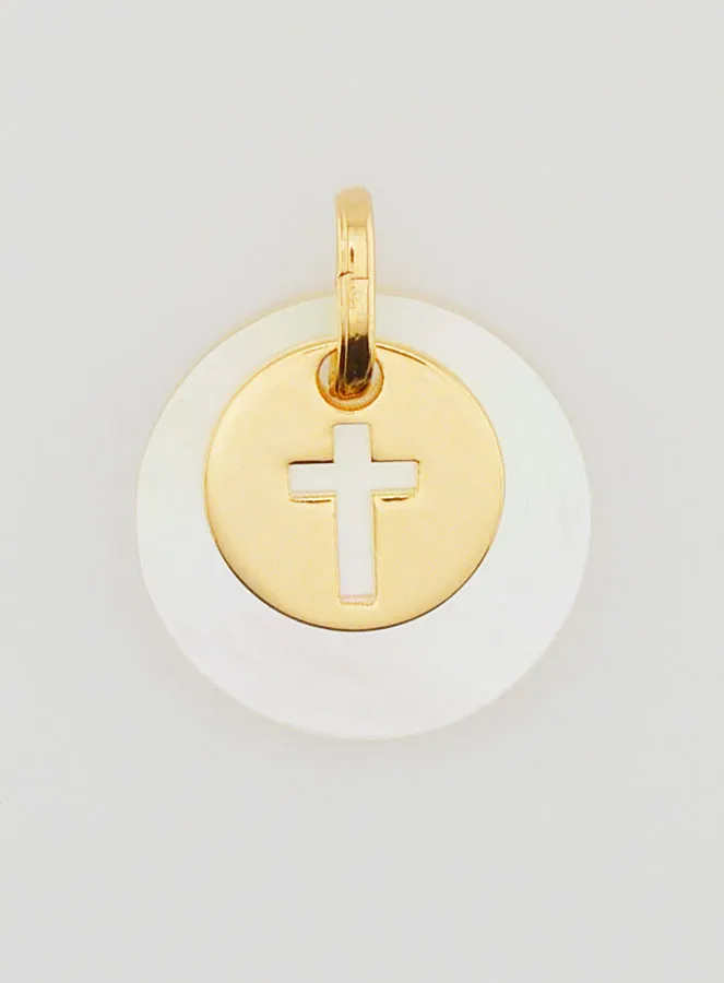 Anhänger Münze Vergoldet mit Perlmutt – Kreuz (pic 1)