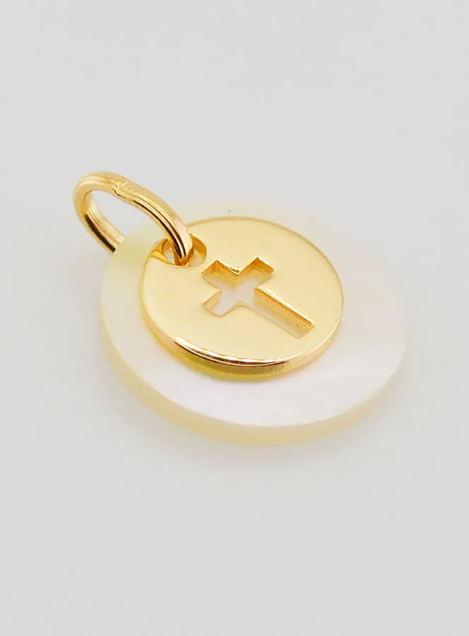 Anhänger Münze Vergoldet mit Perlmutt – Kreuz (pic 3)