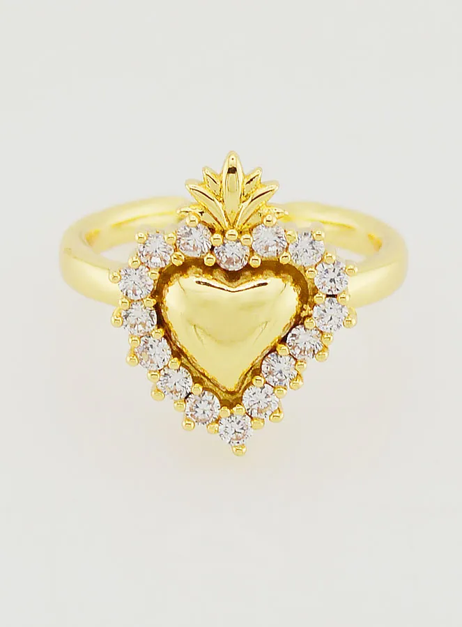 Verstellbarer Ring mit Ex Voto aus Gold-Messing und Strass (pic 1)