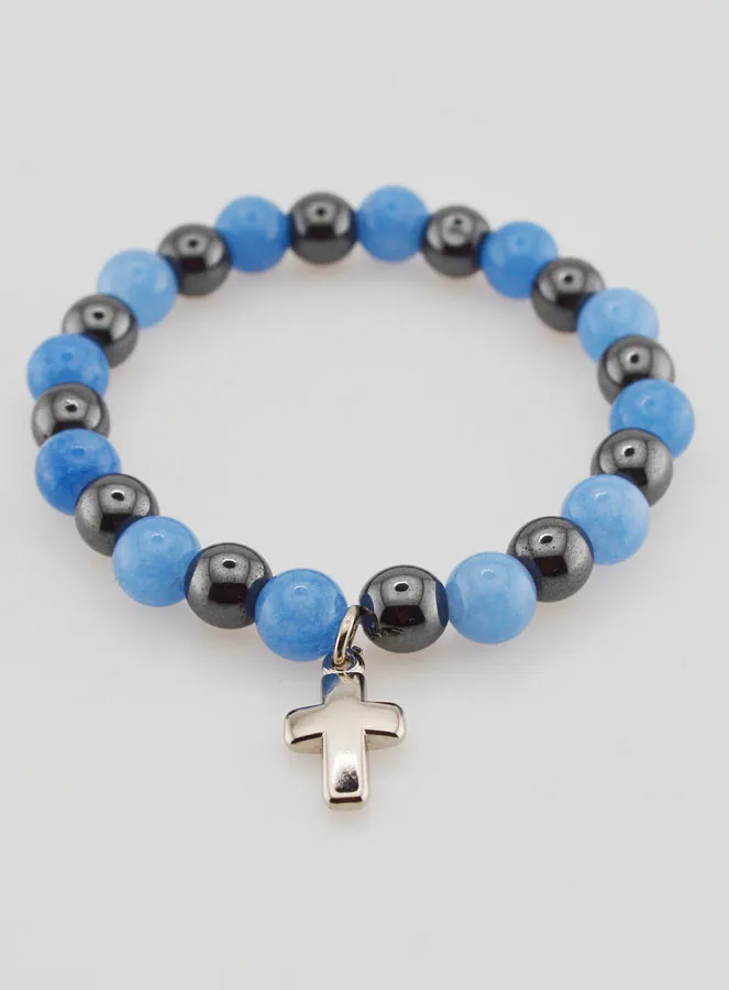 Religiöses Armband mit Kreuz – Hämatit und Angelit (pic 2)