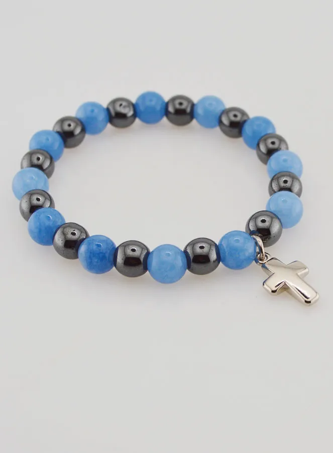 Religiöses Armband mit Kreuz – Hämatit und Angelit (pic 3)