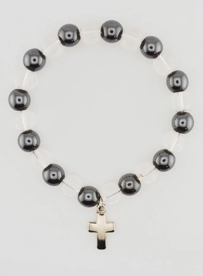 Armband Mit Kreuz - Hämatit und Bergkristall (pic 1)