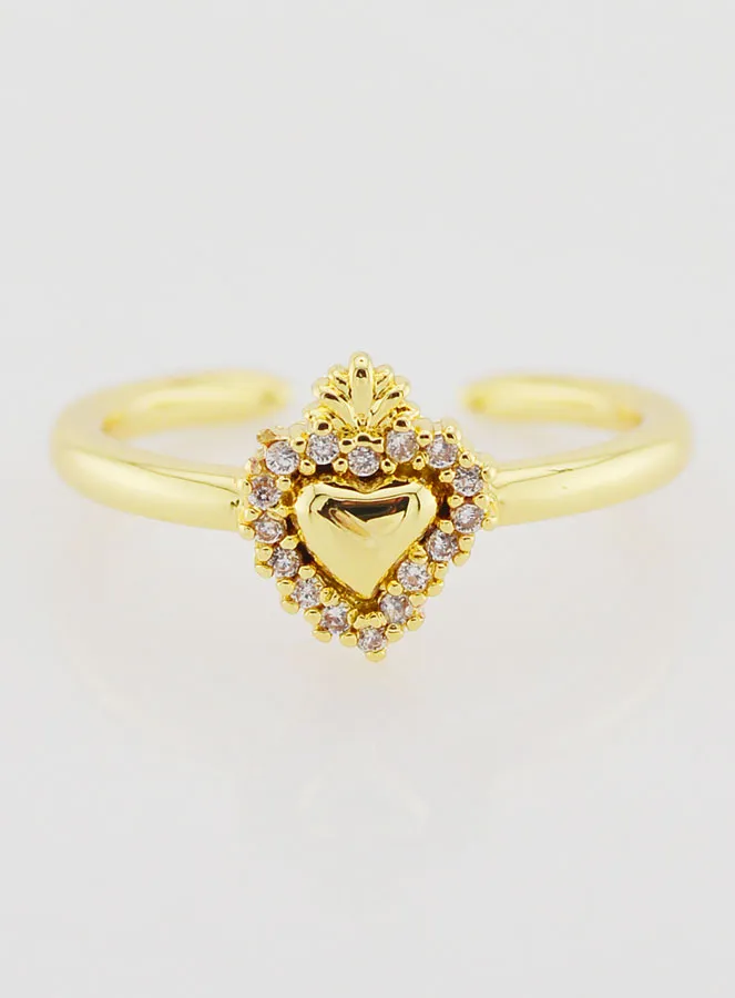 Einstellbarer Ex Voto Ring Gold-Messing und Steine (pic 1)