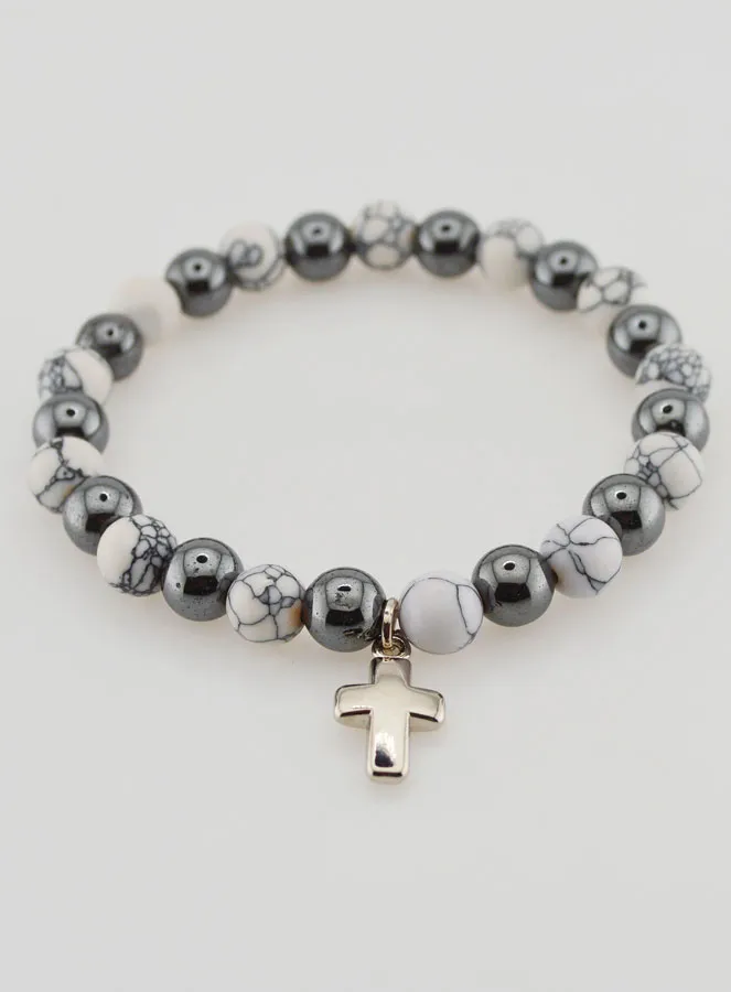 Religiöses Armband mit Kreuz - Hämatit und Howlith (pic 2)