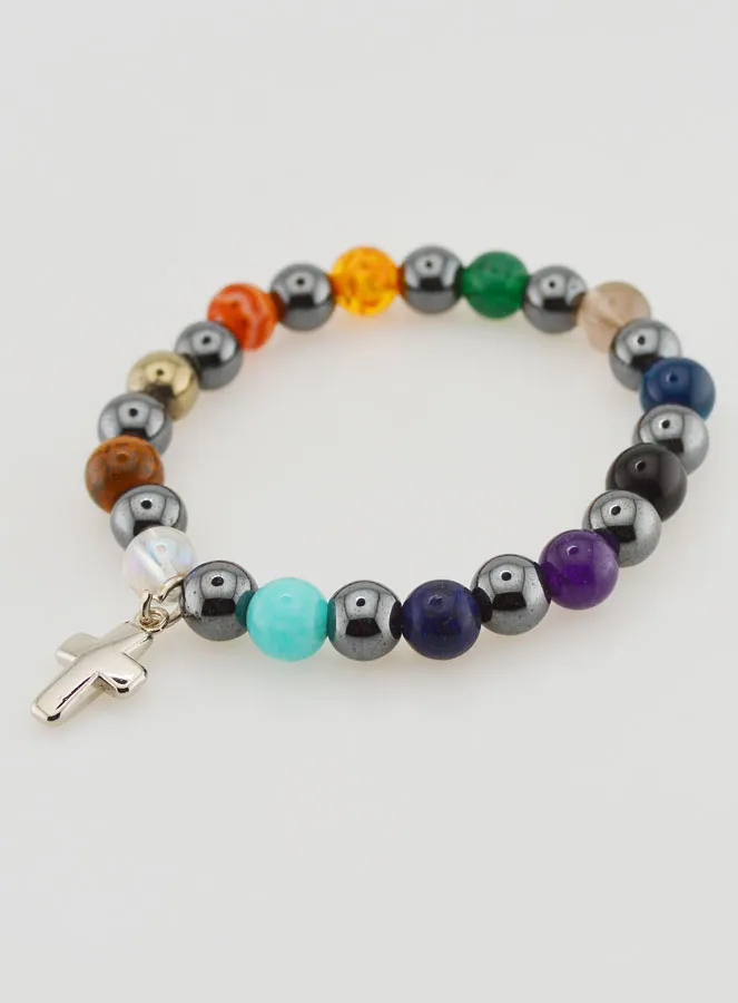 Religiöses Armband mit Kreuz - Hämatit und Steine (pic 4)