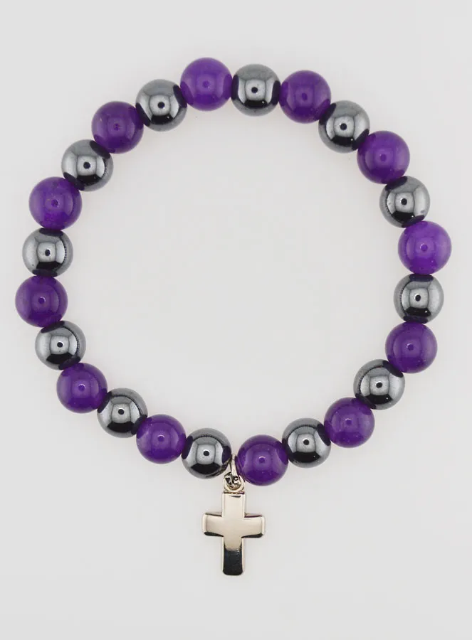 Religiöses Armband mit Kreuz - Hämatit und Amethyst (pic 1)