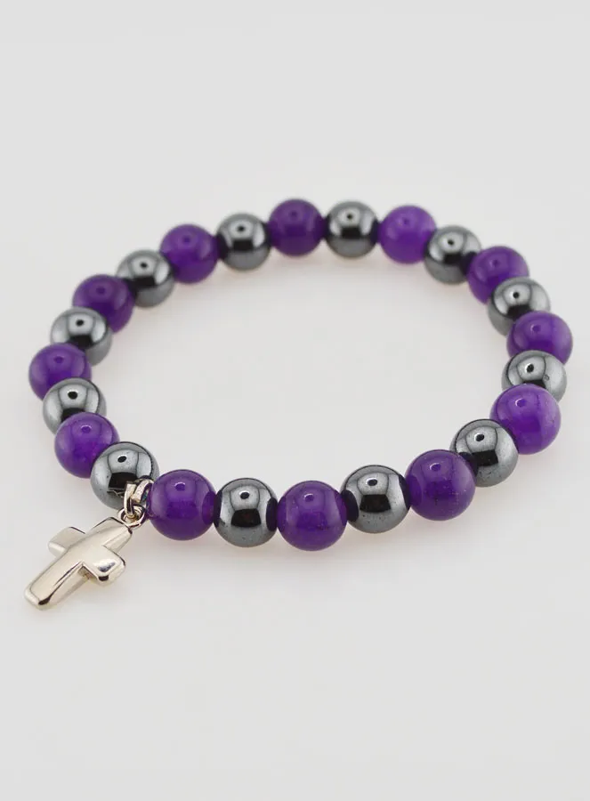 Religiöses Armband mit Kreuz - Hämatit und Amethyst (pic 3)