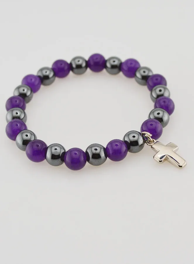 Religiöses Armband mit Kreuz - Hämatit und Amethyst (pic 4)
