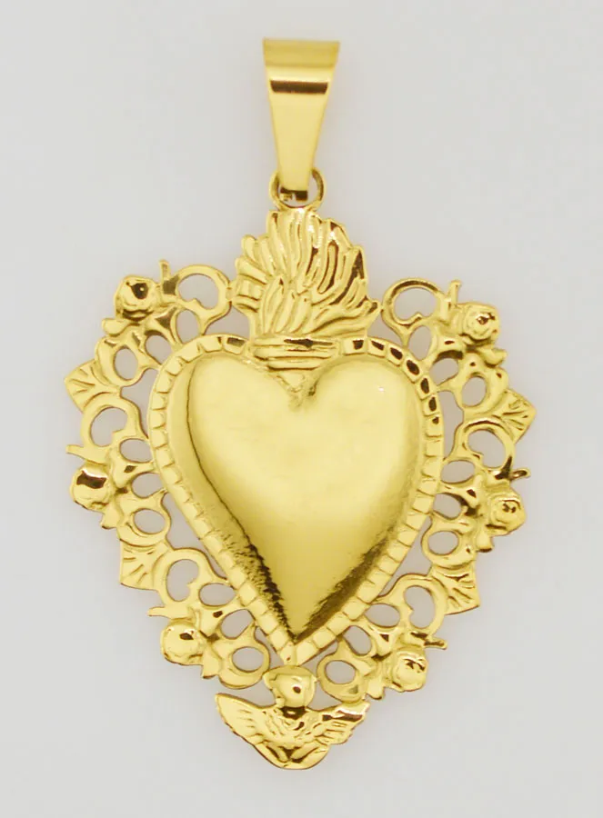 Großer Ex Voto Anhänger aus Goldfarbenem Edelstahl - 37mm (pic 1)