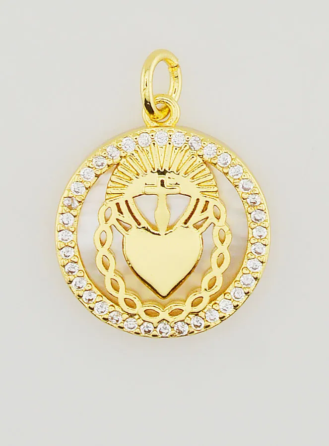 Ex Voto Anhänger Perlmutt und Strass - 16mm (pic 1)