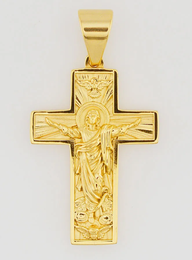 Anhänger Kreuz Christus Erlöser Edelstahl Goldfarben - 35mm (pic 1)