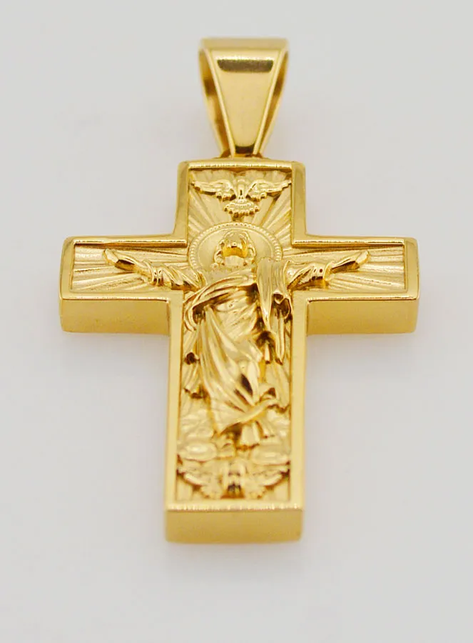Anhänger Kreuz Christus Erlöser Edelstahl Goldfarben - 35mm (pic 2)