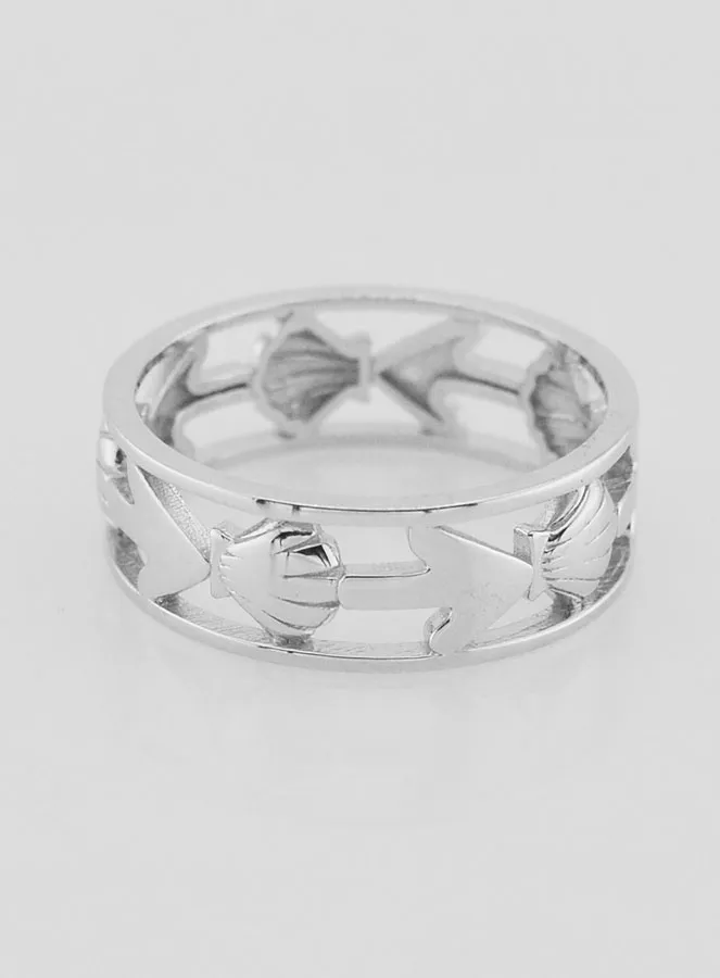 Durchbrochener Silber Ring mit Muschel und Anker - Grösse 56 (pic 1)