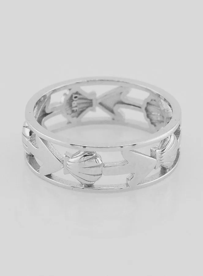 Durchbrochener Silber Ring mit Muschel und Anker - Grösse 58 (pic 1)