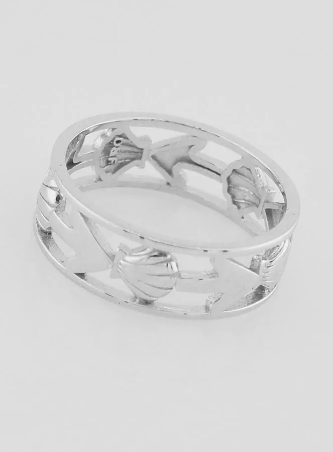 Durchbrochener Silber Ring mit Muschel und Anker - Grösse 58 (pic 2)