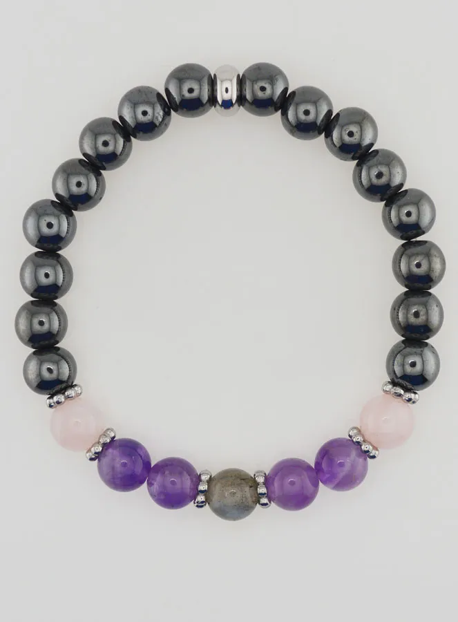 Armband mit Hämatit, Amethyst, Labradorit, Quarz - 8mm (pic 1)