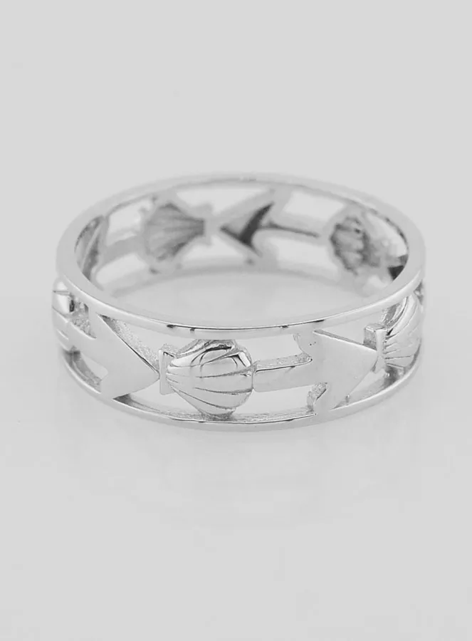 Durchbrochener Silber Ring mit Muschel und Anker - Grösse 64 (pic 1)