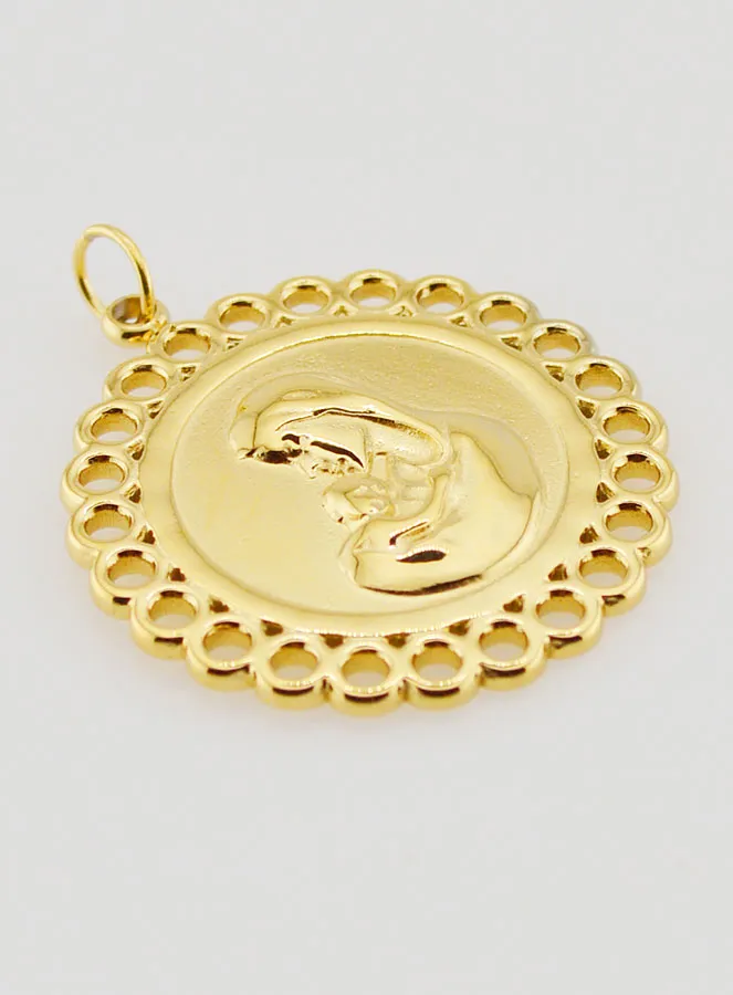 Anhänger Mutter Gottes mit Kind Edelstahl Goldfarben - 25mm (pic 3)