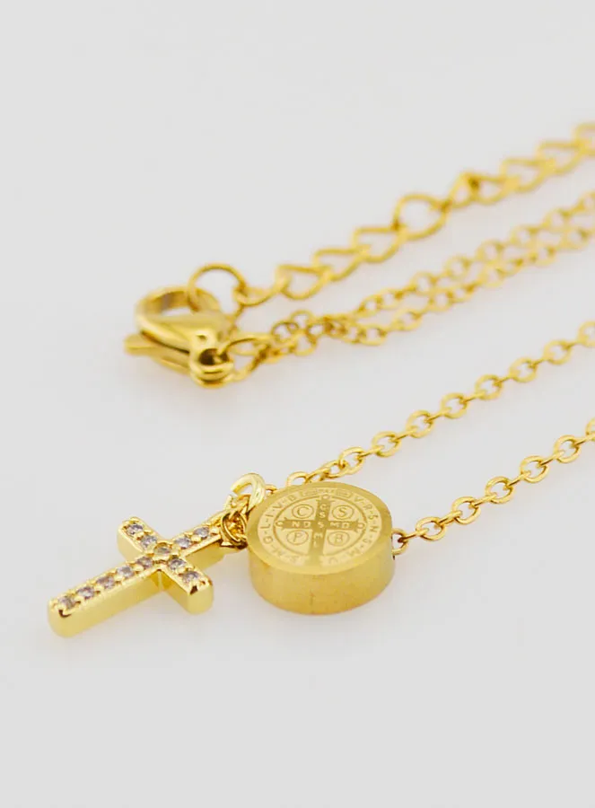 Schutz-Halskette Medaille H. Benedikt und Kreuz (pic 1)