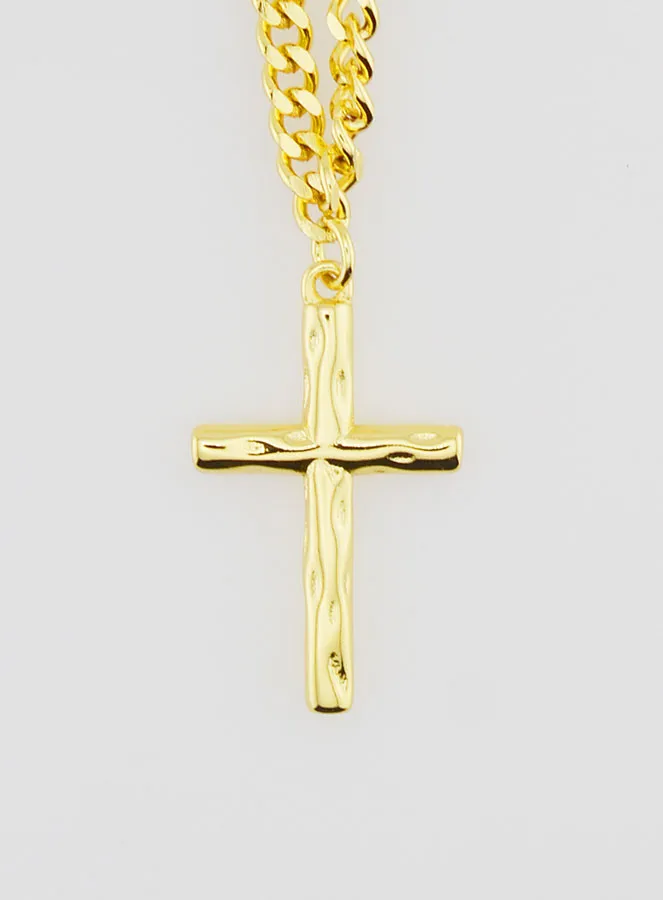 Religiöse Halskette Gehämmertes Kreuz - Goldfarben (pic 4)