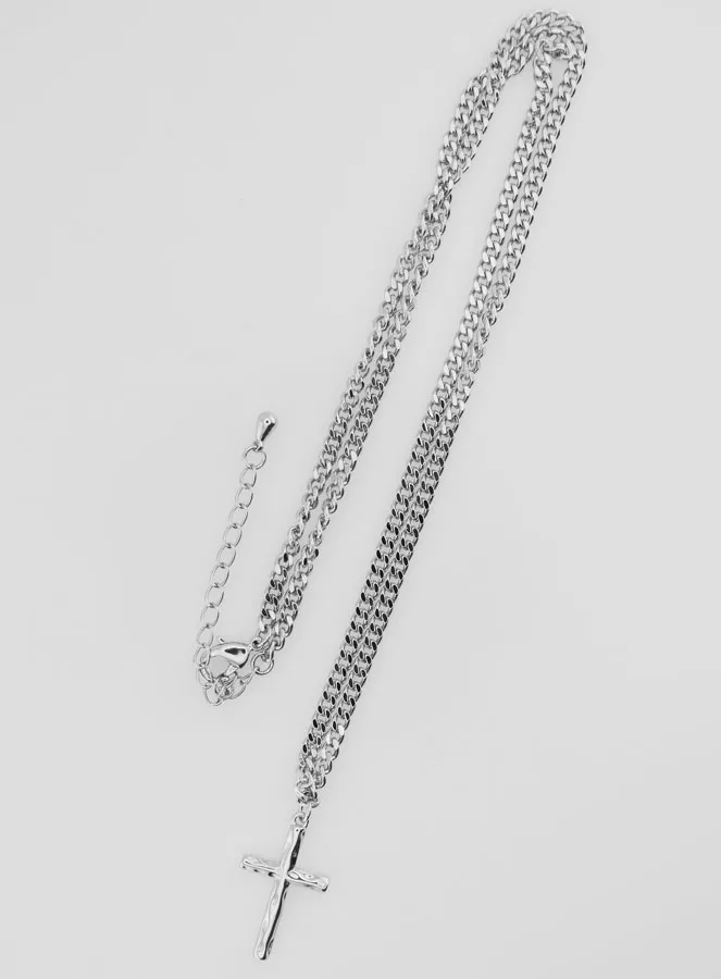 Religiöse Halskette Gehämmertes Kreuz - Edelstahl (pic 1)