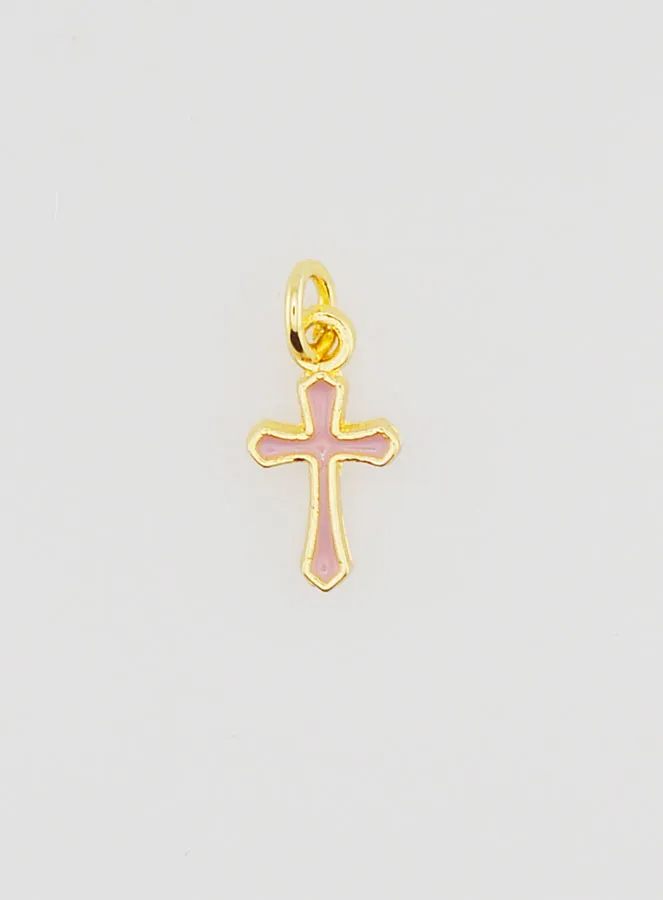 Kreuz Anhänger Charm 10mm - Rosa (pic 1)