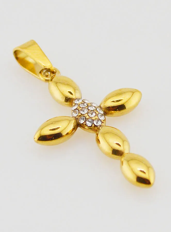 Kreuzanhänger aus Goldfarbenem Edelstahl und Zirkonia - 25mm (pic 3)