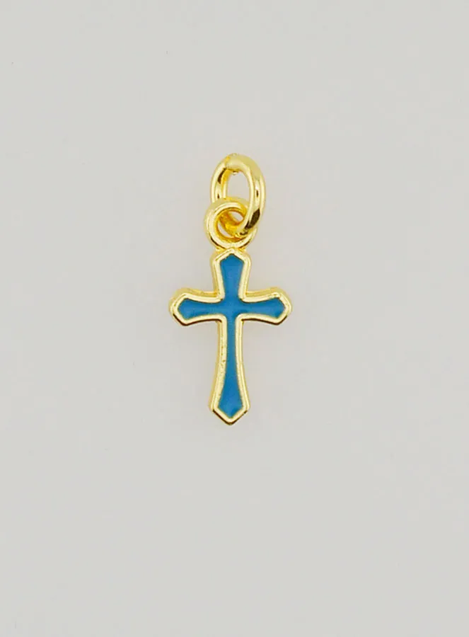 Charm Anhänger Kreuz 10mm - Blau (pic 1)