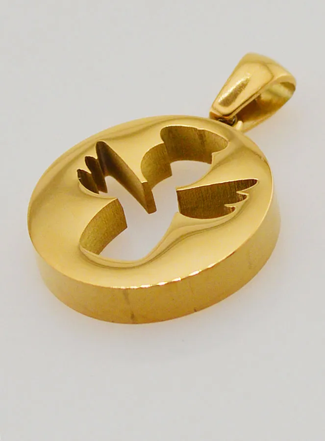 Durchbrochener Anhänger Schutzengel Edelstahl Goldfarben - 18mm (pic 4)