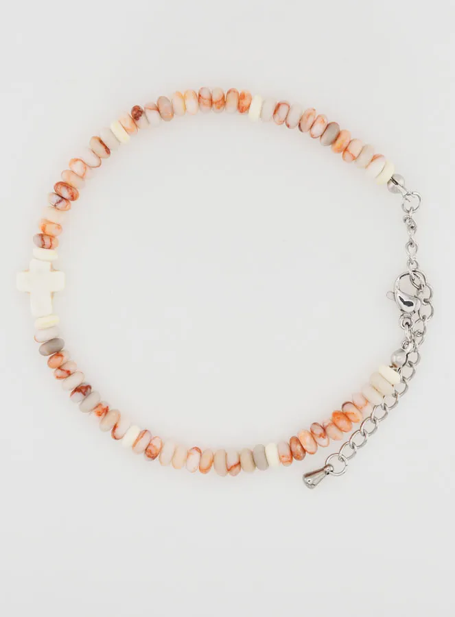 Armband mit Kreuz und Rosa Granit Steinen (pic 1)