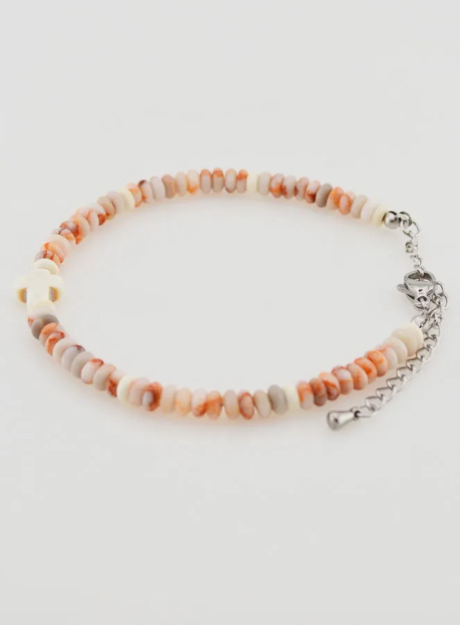 Armband mit Kreuz und Rosa Granit Steinen (pic 2)