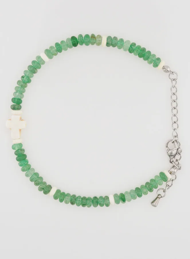 Armband mit Kreuz und Steinen aus Grünem Glas (pic 1)