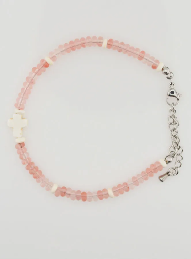 Armband mit Kreuz und Steinen aus Rosa Glas (pic 1)