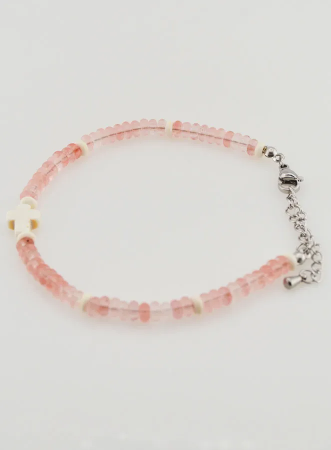 Armband mit Kreuz und Steinen aus Rosa Glas (pic 2)