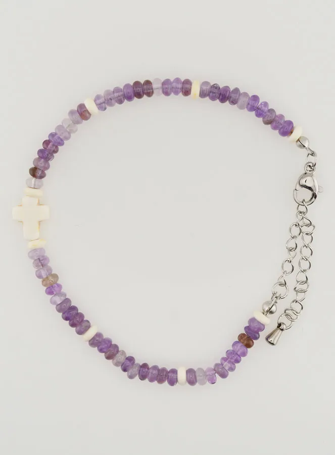 Armband mit Kreuz und Lila Glassteinen (pic 1)