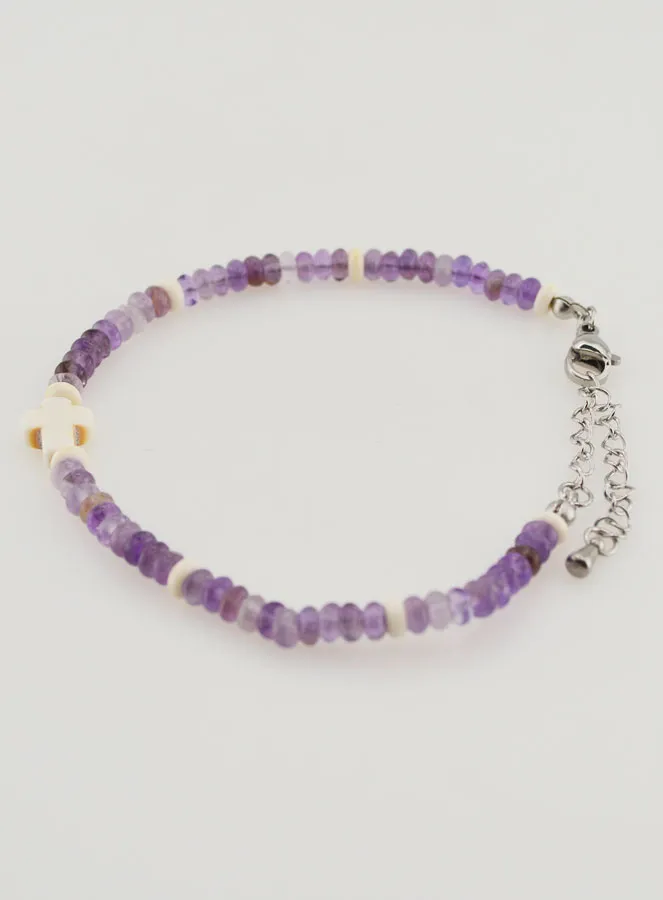 Armband mit Kreuz und Lila Glassteinen (pic 2)