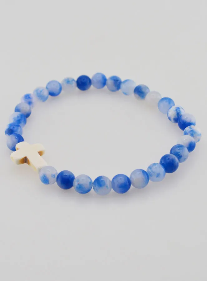 Religiöses Armband mit Kreuz – Blaue Jade (pic 3)