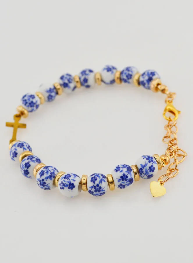 Armband mit Kreuz und Keramik Perlen – Blau (pic 2)