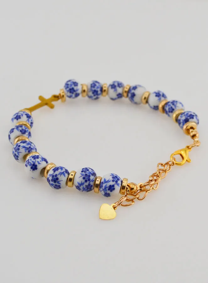 Armband mit Kreuz und Keramik Perlen – Blau (pic 4)