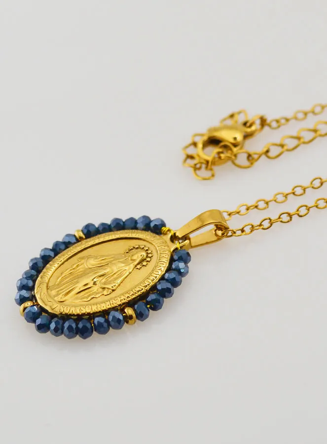 Wundertätige Medaille Facettierte Perlen mit Halskette – Blau (pic 1)