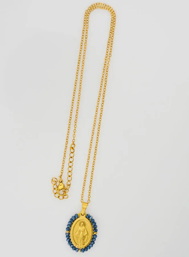 Wundertätige Medaille Facettierte Perlen mit Halskette – Blau (pic 2)