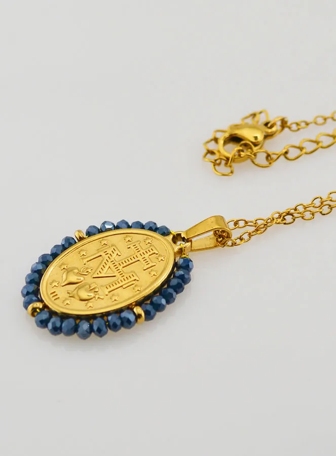 Wundertätige Medaille Facettierte Perlen mit Halskette – Blau (pic 3)