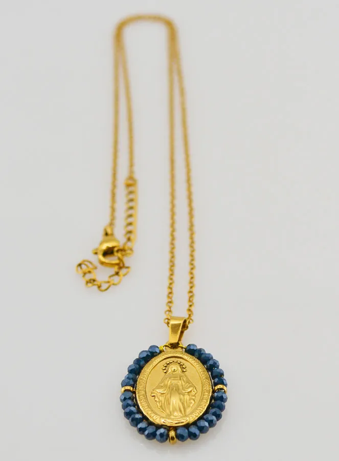 Wundertätige Medaille Facettierte Perlen mit Halskette – Blau (pic 4)