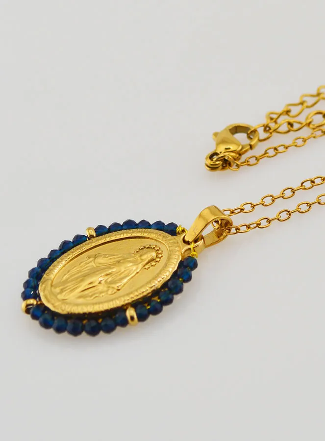 Wundertätige Medaille Facettierte Perlen und Halskette – Dunkelblau (pic 1)