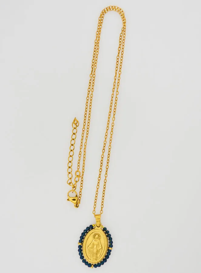 Wundertätige Medaille Facettierte Perlen und Halskette – Dunkelblau (pic 2)