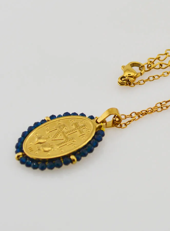Wundertätige Medaille Facettierte Perlen und Halskette – Dunkelblau (pic 3)