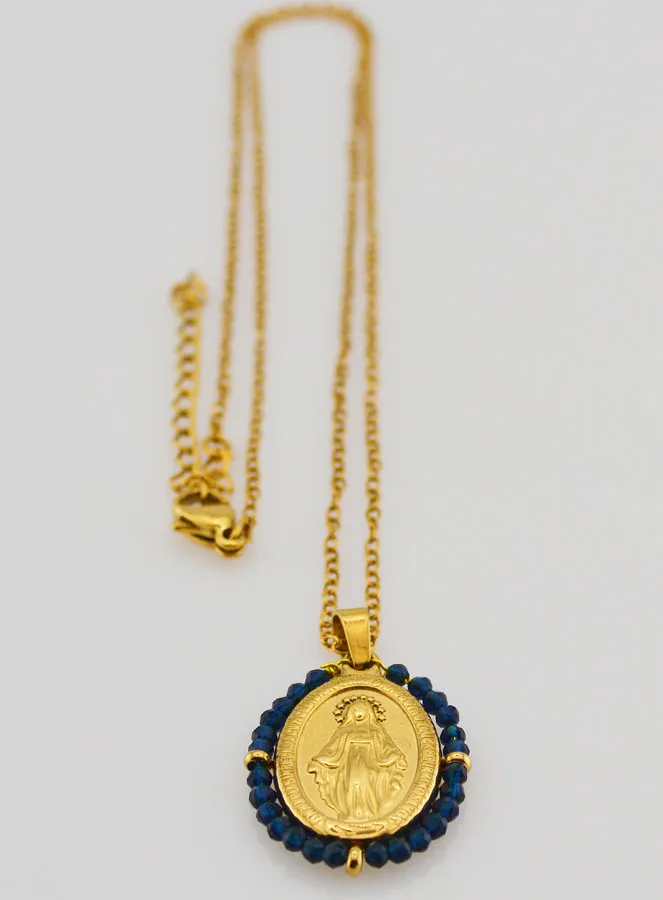 Wundertätige Medaille Facettierte Perlen und Halskette – Dunkelblau (pic 4)