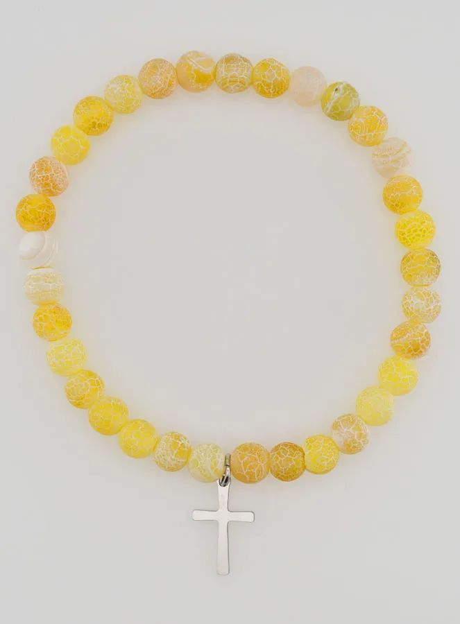 Religiöses Armband mit Kreuz und Achat – Gelb (pic 1)
