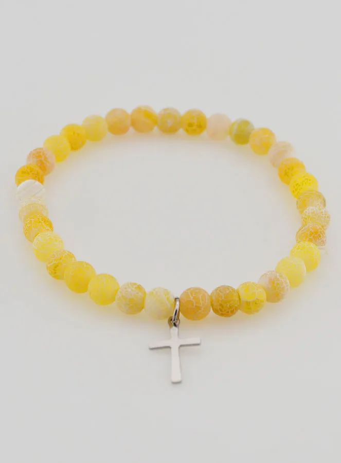Religiöses Armband mit Kreuz und Achat – Gelb (pic 2)